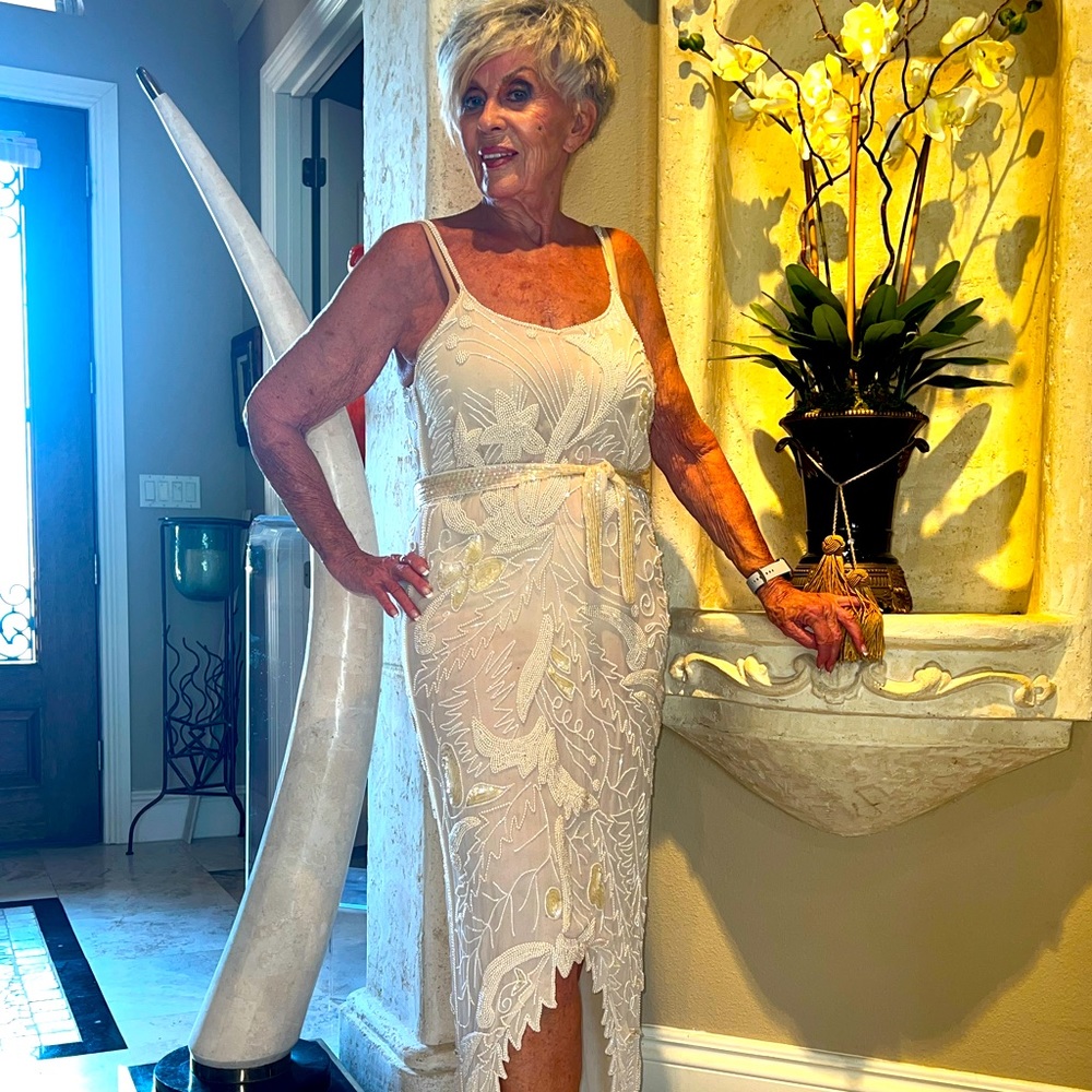 Vintage Swee Lo hand beaded silk strappy dress
